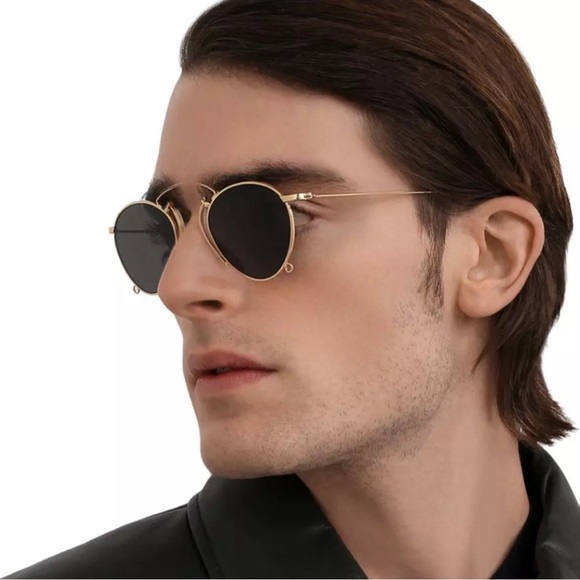 GUCCI Pince-Nez Sunglasses GG1034S 002 48-22 Gold Frames Grey Lenses +Gold Chain main image 11